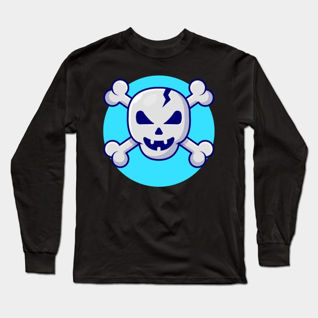 Skull And Crossbone Cartoon Vector Icon Illustration Long Sleeve T-Shirt by Catalyst Labs